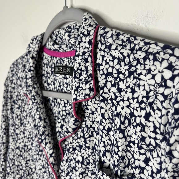 Lauren Ralph Lauren Shirt Womens XL Navy White Floral Sleep Nightshirt Pajama - Picture 5 of 11